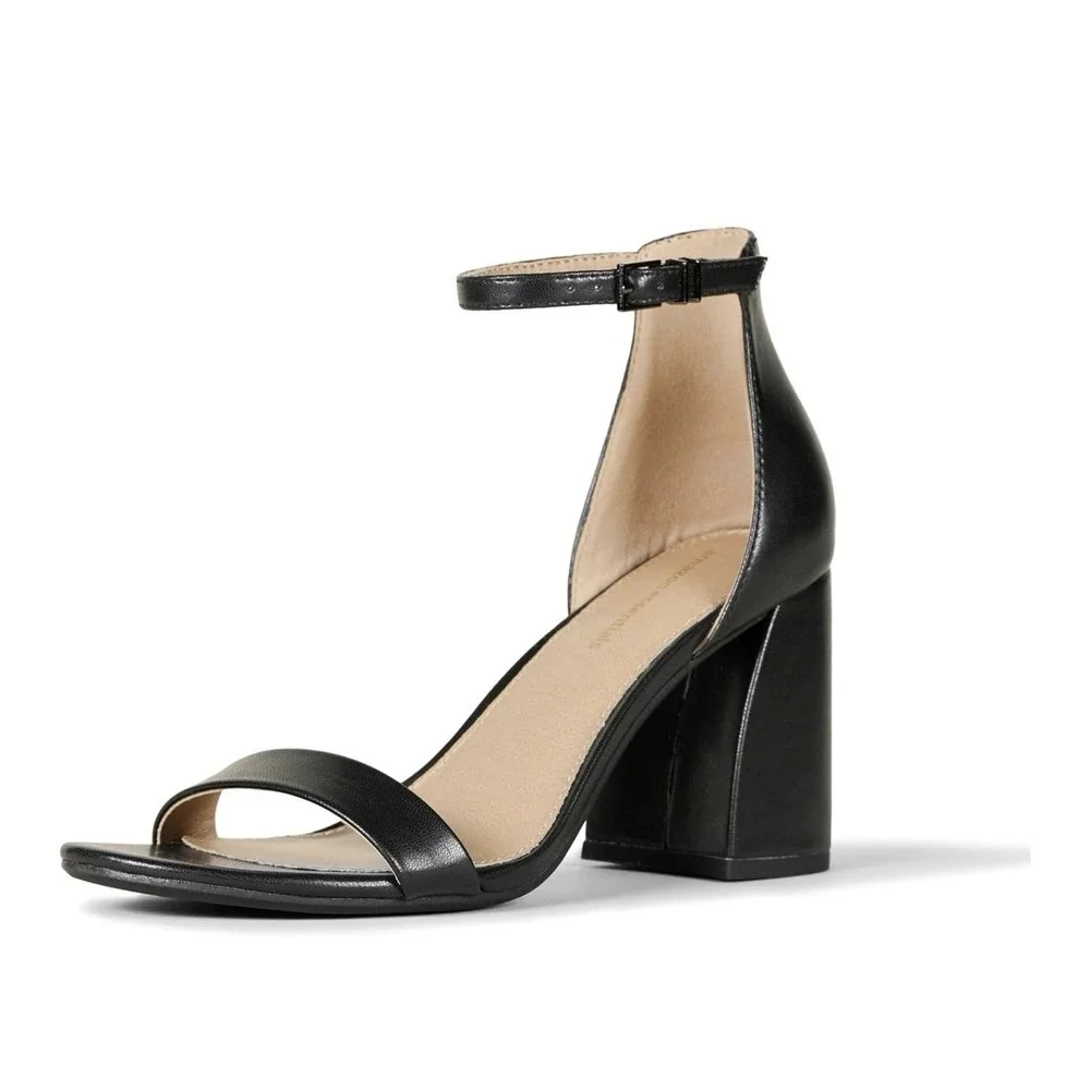 Essentials Women's Ankle Strap Block Heel Nola Sandals Black Size 9 M US